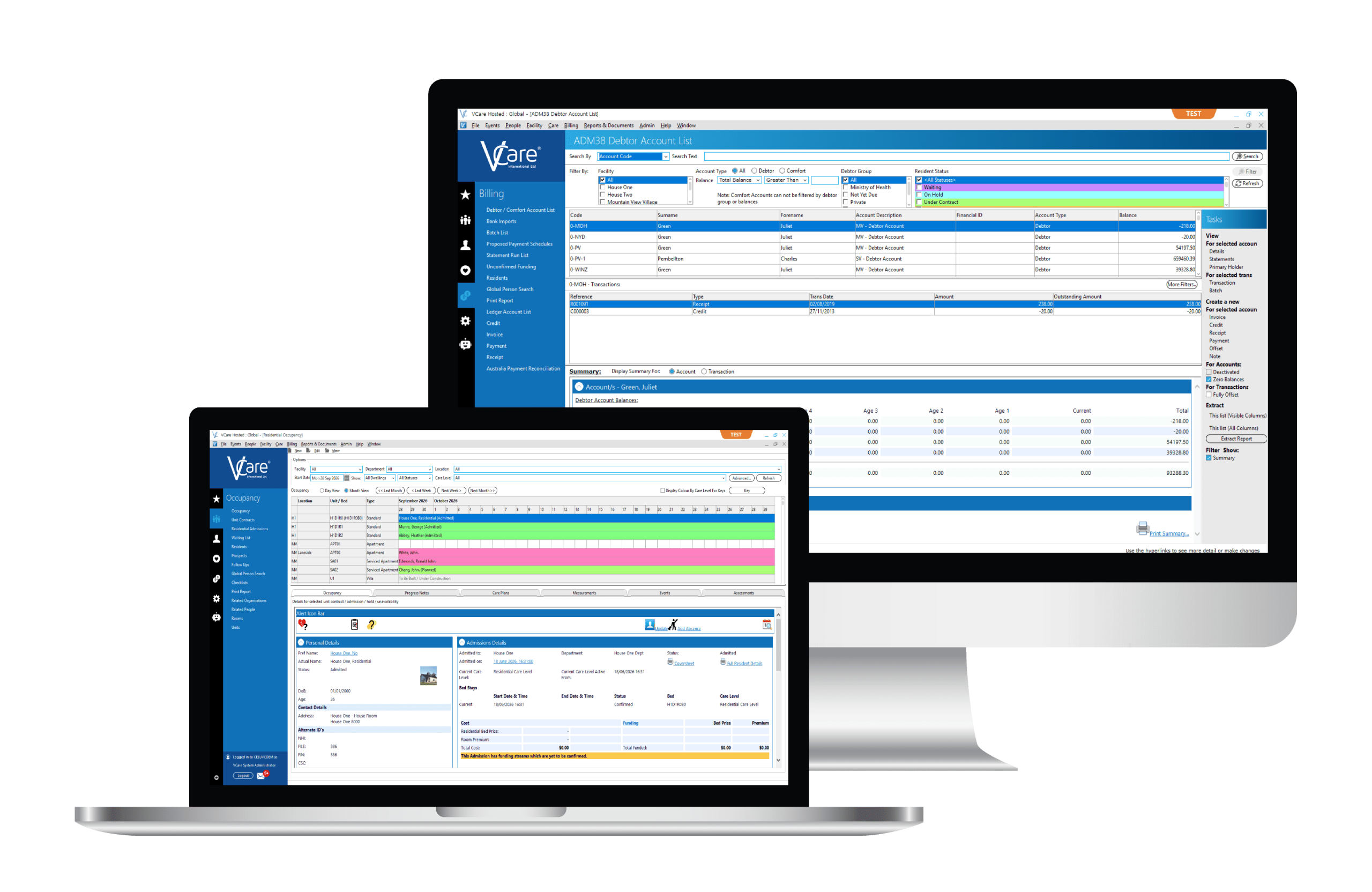 VCare Aged Care Desktop Software VCare aged care desktop software showing billing and occupancy management